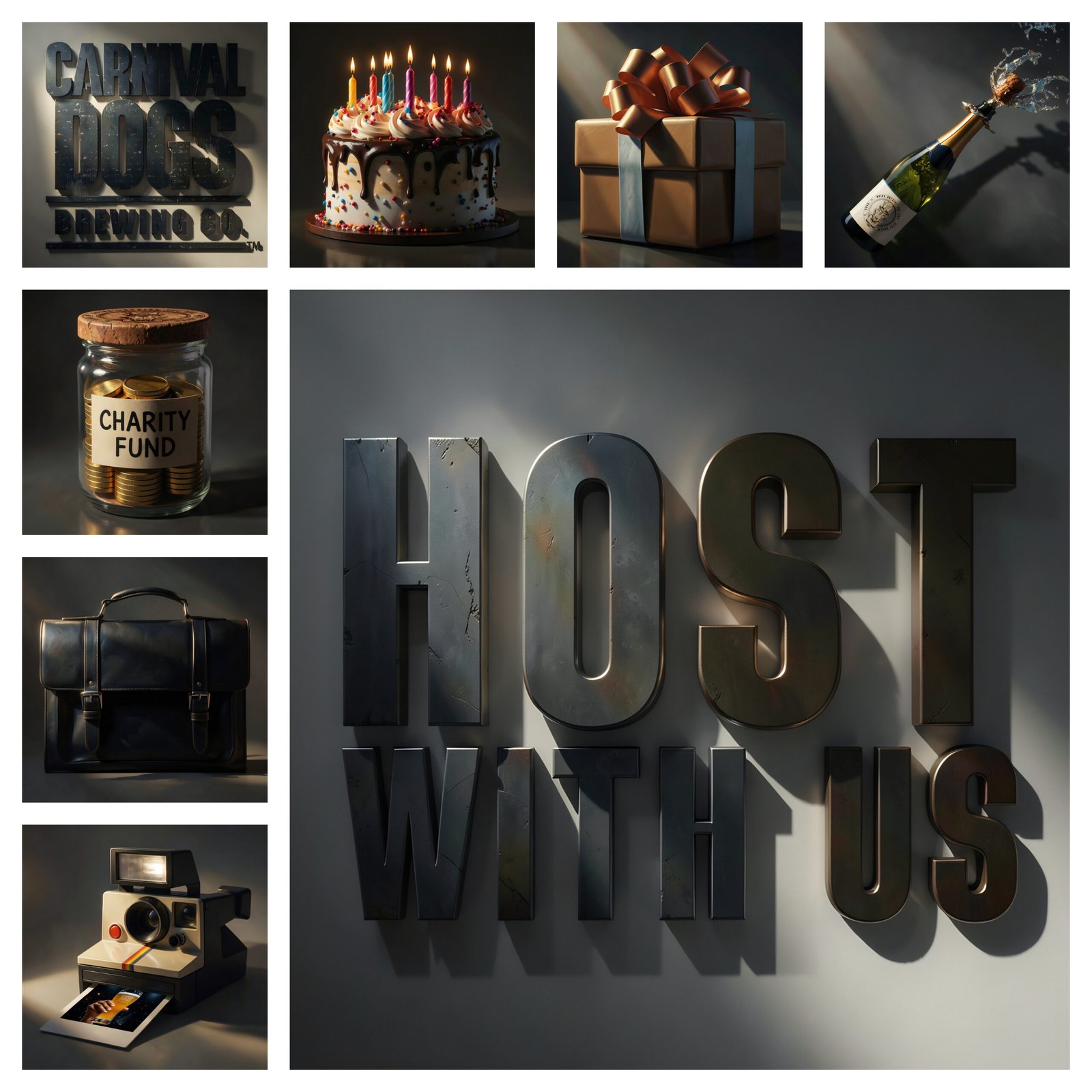Symbolic artwork representing private events and venue rentals at Carnival Dogs Brewing Co.